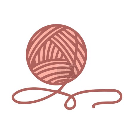Skein of yarn for knitting. The object is hand-drawn and isolated on a white background. Color vector illustration in doodle style. Woolen threads wound into a ball for knitting and sewing.