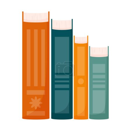 Books of different sizes with colorful covers stand vertically next to each other. Several books. Education, reading, leisure, study. Color vector illustration in flat style