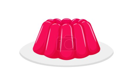 Illustration for Pink jelly on a platter. Light sweet dessert. Low-calorie yummy, delicious. Illustration in cartoon flat style. Isolated on a white background - Royalty Free Image