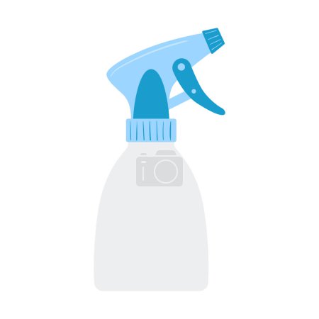 Ilustración de Water spray bottle with a container. Spray gun. Gardening, plant care. Cartoon Flat style.Isolated on a white background - Imagen libre de derechos