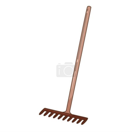 Illustration for Rake for loosening the ground and collecting leaves. Garden tools, a symbol of autumn. Decorative element with an outline. Doodle, hand-drawn.Flat design. Color vector illustration. Isolated on white - Royalty Free Image