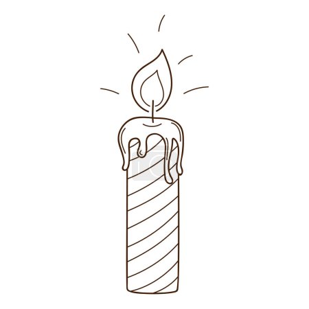 Illustration for Decorative candle in stripes. A burning fire. Cozy home. Decorative design element with an outline. Doodle, hand-drawn. Black white vector illustration. Isolated on a white background. - Royalty Free Image