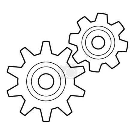 Two gears. A symbol of adjustment, training, mechanism, relationship. Hand-drawn black and white vector illustration. Isolated on a white background