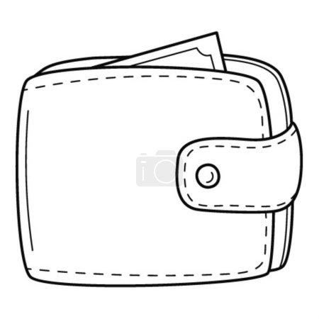 Illustration for Men's wallet for cash, purse. Linear icon. Hand-drawn black and white vector illustration. Isolated on a white background - Royalty Free Image