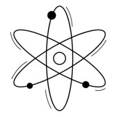 The symbol of the atom. Doodle outline style. A chemical sign. Hand-drawn black and white vector illustration. The design elements are isolated on a white background Poster #626863816