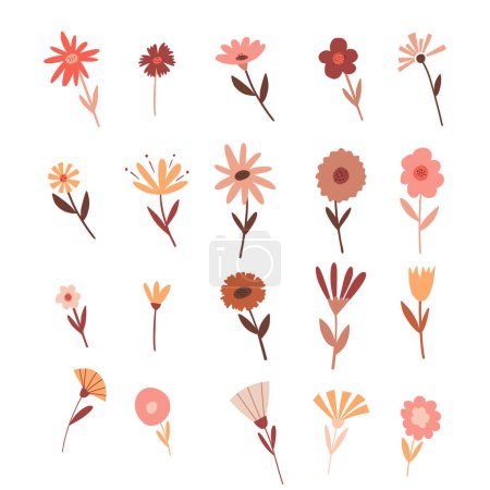Illustration for A set of simple colors in boho colors. Botanical design elements. Flat vector illustrations isolated on a white background - Royalty Free Image