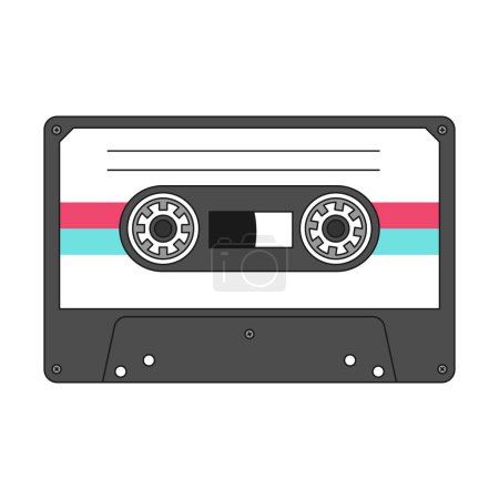 Illustration for Retro vintage mixtape. Audio cassette in retro style. Mix tape is a musical symbol of the 80s and 90s. Audio equipment for analog music records. An illustration with an outline isolated on white - Royalty Free Image