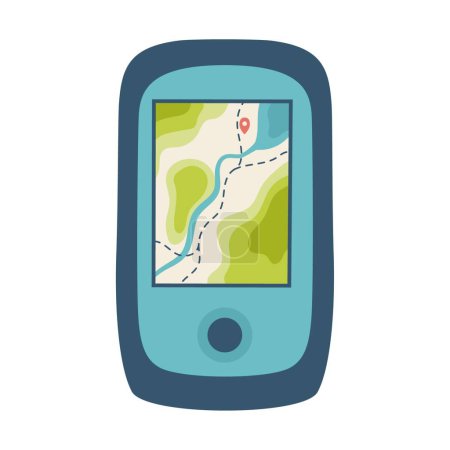 Tourist navigator with a map. A tool for navigation, orientation on the terrain. Equipment for tourism, travel, hiking, sports. Flat vector illustration isolated on a white background.