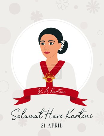 Téléchargez les illustrations : Selamat Hari Kartini Means Happy Kartini Day. Raden Adjeng Kartini the hero of women and human right in Indonesia. Vector Illustration - en licence libre de droit