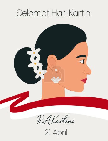 Téléchargez les illustrations : Raden Adjeng Kartini le héros des femmes et des droits de l'homme en Indonésie. Selamat Hari Kartini signifie Joyeuse journée Kartini. Kartini est une héroïne indonésienne. Illustration vectorielle plate. - en licence libre de droit