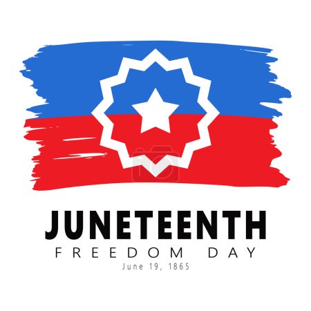 Juneteenth Freedom Day Grußkarte. Texturierte rote und blaue Flagge vom Juni. National African American Independence Day, Tag der Emanzipation. 19. Juni 1865. Vektorillustration auf weißem Hintergrund.