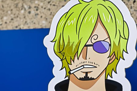 Foto de Osaka, Japan - Sep 6, 2022 : Photo of anime characters Sanji from ONE PIECE FILM RED. At the Osaka Metro stamp rally as part of the movie promotion - Imagen libre de derechos