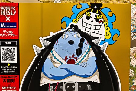 Foto de Osaka, Japan - Sep 6, 2022 : Photo of anime characters JINBE from ONE PIECE FILM RED. At the Osaka Metro stamp rally as part of the movie promotion - Imagen libre de derechos