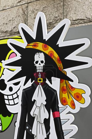 Foto de Osaka, Japan - Sep 6, 2022 : Photo of anime characters BROOK from ONE PIECE FILM RED. At the Osaka Metro stamp rally as part of the movie promotion - Imagen libre de derechos