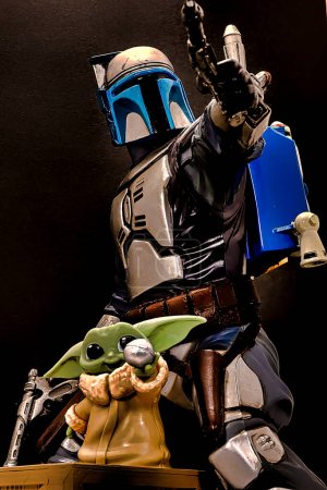 Photo for Osaka,Japan - Apr 13 2023 : The Child, Grogu or baby Yoda, with JANGO FETT fictional character from the TV series The Mandalorian. - Royalty Free Image