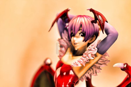 Téléchargez les photos : Osaka, Japon - 13 avril 2023 : The Vampire Savior Lilith fantasy action figure from CAPCOM video games maker. Figure tirée de la collection Bishoujo de Kotobukiya Japon. - en image libre de droit
