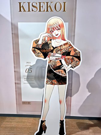 Photo for OSAKA,JAPAN - JAN 04, 2024 : Photo of objects from a collection of famous scenes from popular Japanese manga "That dress-up doll falls in love" at Exhibition held in Osaka. - Royalty Free Image