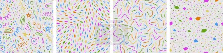 Illustration for Set of colorful childish abstract hand drawn seamless pattern set. Contemporary minimal modern trendy freehand doodle. Templates for social media icons, posters. Vector illustration - Royalty Free Image