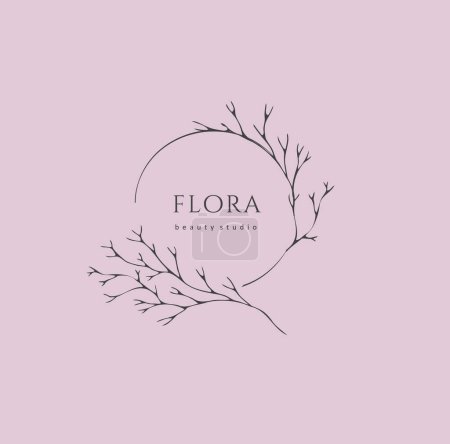 Illustration for Minimal feminine floral monogram and logo. Hand drawn wedding herb, elegant leaves. Botanical rustic trendy greenery vector illustration - Royalty Free Image
