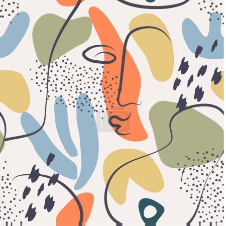 Seamless pattern. Abstract trendy doodle in organic freehand matisse art style. Various Shapes and objects. Contemporary modern icons templates for posters, Social media. Vector illustration