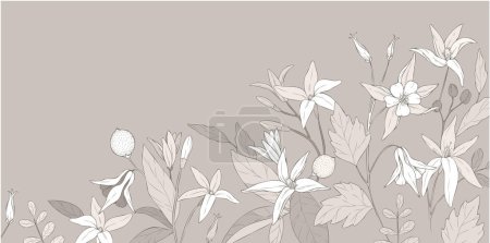 Illustration for Floral bakground or wallpaper with bouquet of various flowers. Botanical foliage for wedding invitation or wall art. Vector illustration. Luxury inked art - Royalty Free Image