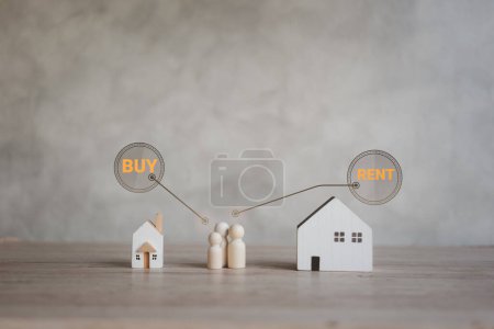 Family decide and plan for buy or rent home. The concept of deciding to choose for owner and tenant. Mortgage concept