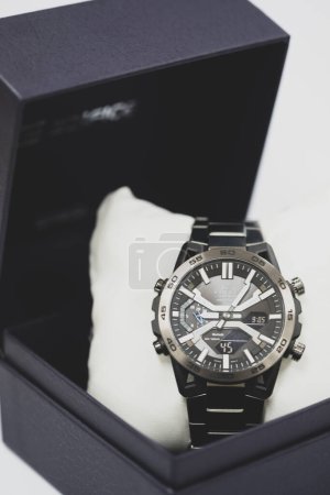 Photo for Bangkok, Thailand - April 4, 2023 : Luxury Watch Casio modern Men's Watch CASIO EDIFICE with box. Cloe up - Royalty Free Image
