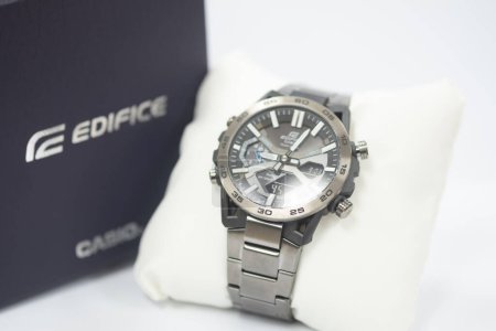 Photo for Bangkok, Thailand - April 15, 2023 : Luxury Watch Casio modern Men's Watch CASIO EDIFICE with box. Cloe up - Royalty Free Image