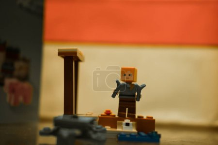 Photo for Bangkok, Thailand - January 7, 2024 : Minifigure characters of the game Minecraft from lego toy. LEGO is a Danish toy production company based - Royalty Free Image
