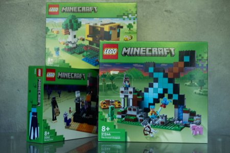 Photo for Bangkok, Thailand - January 7, 2024 : Assortment of LEGO Minecraft sets. Developing skills and imagination. Characters of the game Minecraft. - Royalty Free Image