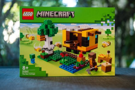 Photo for Bangkok, Thailand - January 7, 2024 : A box of LEGO Minecraft The Bee Cottage number of 21241. Action-packed set featuring Minecraft iconic bees. Lego is a popular line of construction - Royalty Free Image
