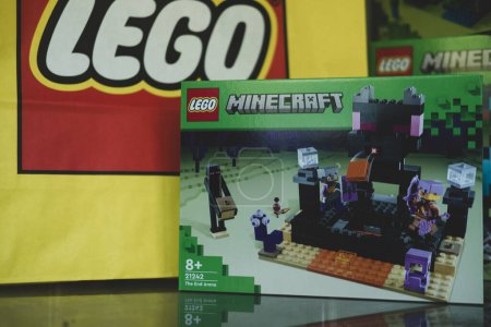 Photo for Bangkok, Thailand - January 9, 2024 : A box of LEGO Minecraft The End Arena 21242. Developing skills and imagination. Characters of the game Minecraft. LEGO is a Danish toy production company based - Royalty Free Image