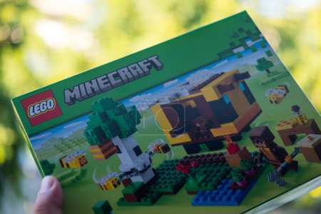 Photo for Bangkok, Thailand - January 19, 2024 : A box of LEGO Minecraft The Bee Cottage number of 21241. Action-packed set featuring Minecraft iconic bees. Lego is a popular line of construction - Royalty Free Image