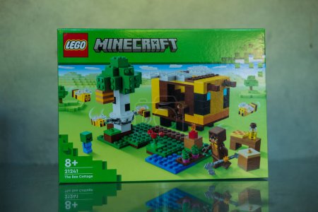 Photo for Bangkok, Thailand - January 24, 2024 : A box of LEGO Minecraft The Bee Cottage number of 21241. Action-packed set featuring Minecraft iconic bees. Lego is a popular line of construction - Royalty Free Image