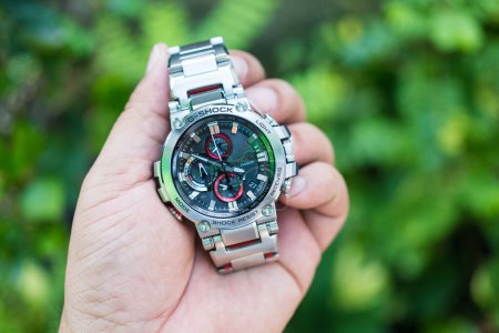 Photo for BANGKOK, THAILAND - FEBRUARY 5, 2024 : G-Shock model MTG-B1000D-1ADR, stainless steel wristwatch. G-Shock is a line of watches manufactured by Casio. - Royalty Free Image