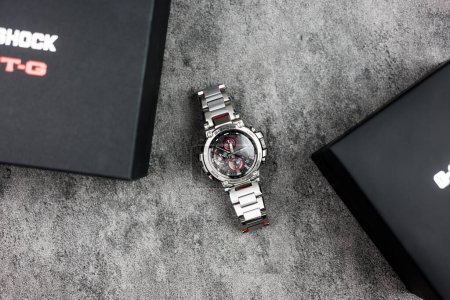 Photo for Bangkok, Thailand - February 5, 2024 : G-Shock is tough watch and luxury for gentlemen who use this watch during daily routine. G-Shock model MTG-B1000D-1ADR design stainless steel. - Royalty Free Image