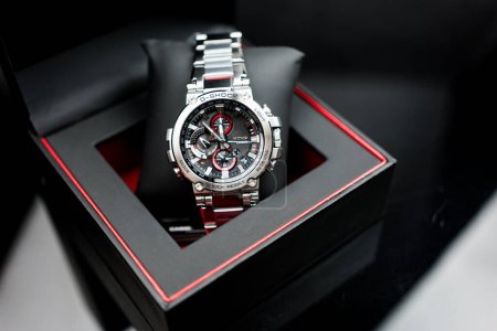 Photo for Bangkok, Thailand - February 5, 2024 : G-SHOCK watch model MTG-B1000D-1ADR, an elegance and luxurious watch, stands out with a metallic red color. - Royalty Free Image