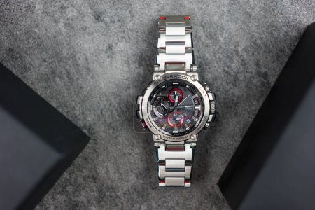 Photo for Bangkok, Thailand - February 16, 2024 : G-Shock is tough watch and luxury for gentlemen who use this watch during daily routine. G-Shock model MTG-B1000D-1ADR design stainless steel. - Royalty Free Image