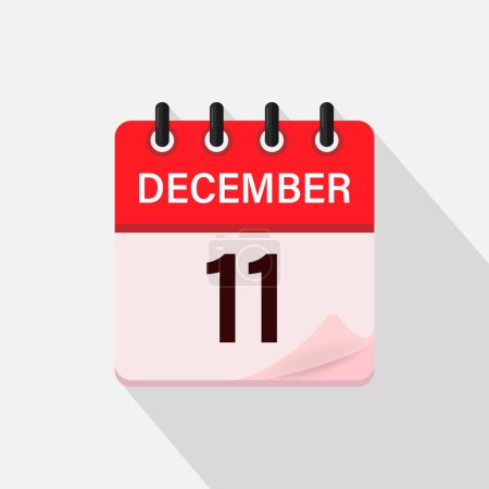 Téléchargez les illustrations : 11 décembre, icône Calendrier avec ombre. Jour, mois. Illustration vectorielle plate. - en licence libre de droit