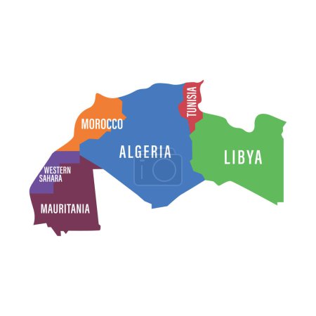 Ilustración de Mapa sindical de los países del Magreb. Estados del noroeste de África. Ilustración vectorial aislada - Imagen libre de derechos