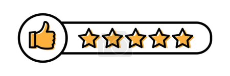 Illustration for Reputation 5 thumbs up star icon. Customer review icon, quality evaluation, feedback. Isolated vector illustration. - Royalty Free Image