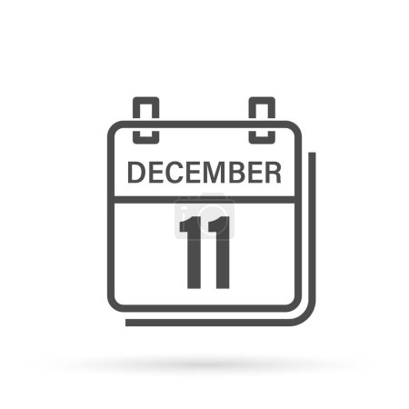 Téléchargez les illustrations : 11 décembre, icône Calendrier avec ombre. Jour, mois. Illustration vectorielle plate. - en licence libre de droit