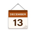 December 13, Calendar icon with shadow. Day, month. Meeting appointment time. Event schedule date. Flat vector illustration. 