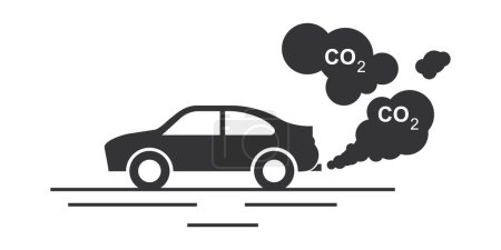 Icono de silueta negro CO2 de escape del coche. Concepto de contaminación ambiental. Ilustración vectorial aislada sobre fondo blanco.