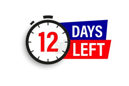 12 days left. Countdown badge. Vector illustration isolated on white background.