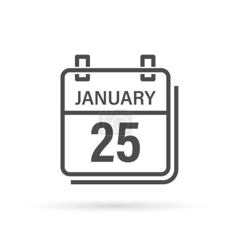 25 janvier, icône Calendrier avec ombre. Jour, mois. Rendez-vous. Calendrier des événements. Illustration vectorielle plate. 