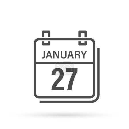27 janvier, icône Calendrier avec ombre. Jour, mois. Rendez-vous. Calendrier des événements. Illustration vectorielle plate. 