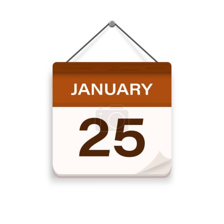 Ilustración de 25 de enero, icono del calendario con sombra. Día, mes. Hora de la cita. Fecha de programación del evento. Ilustración vectorial plana. - Imagen libre de derechos