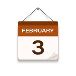 February 3, Calendar icon with shadow. Day, month. Meeting appointment time. Event schedule date. Flat vector illustration. 