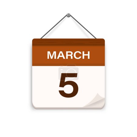 Téléchargez les illustrations : March 5, Calendar icon with shadow. Day, month. Meeting appointment time. Event schedule date. Flat vector illustration. - en licence libre de droit